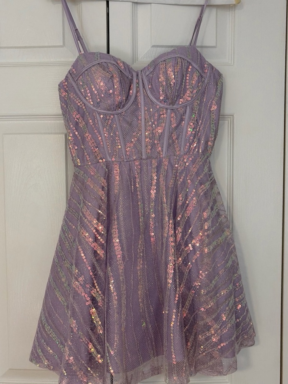 Lavender Sequin Fit-and-Flare Mini Dress